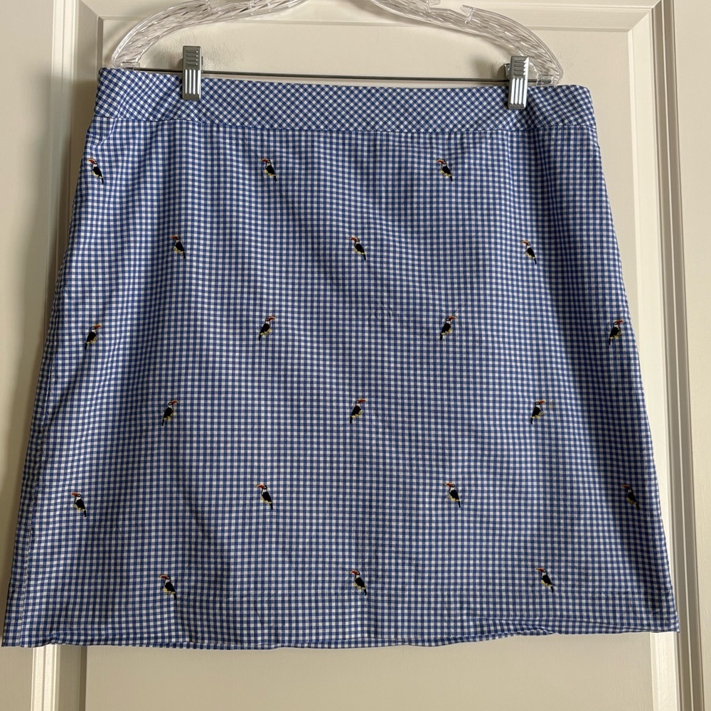 Talbots Gingham Skirt with Toucan Embroidery